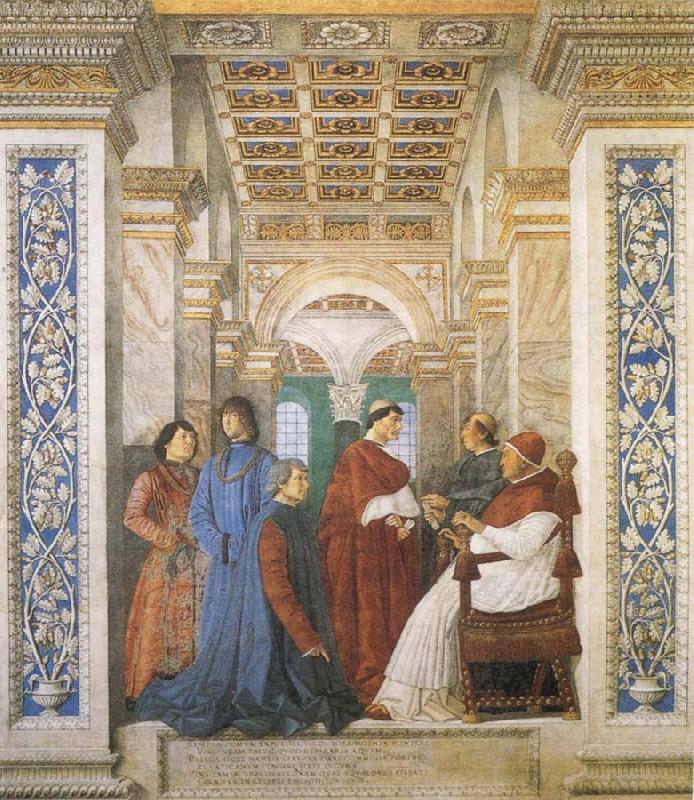 Melozzo da Forli Sixtus IV,his Nephews and his Librarian Palatina oil painting image